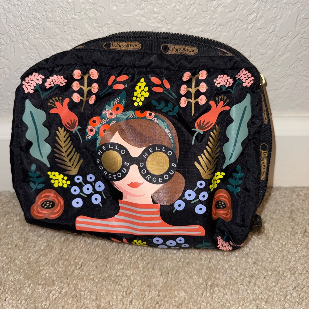 LeSportsac Black Multicolor Graphic Cosmetic Bag